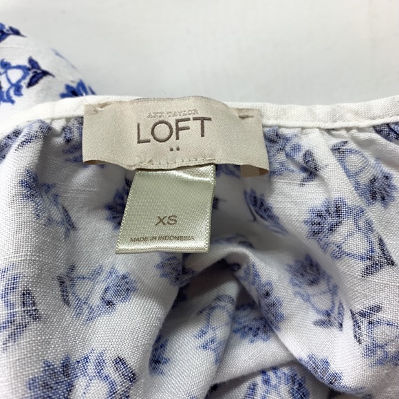 LOFT Linen Blend Floral Bohemian Blue Rose Polish Pottery Spaghetti Strap Tank - Picture 4 of 8